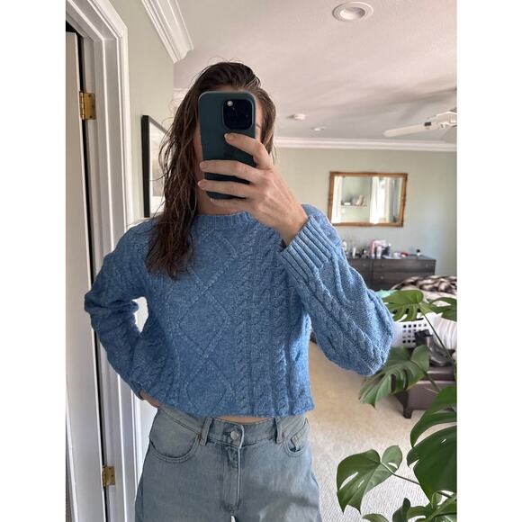 RACHEL PARCELL Baby Blue Cable Knit Long Sleeve Crewneck Sweater size Small - Picture 13 of 14